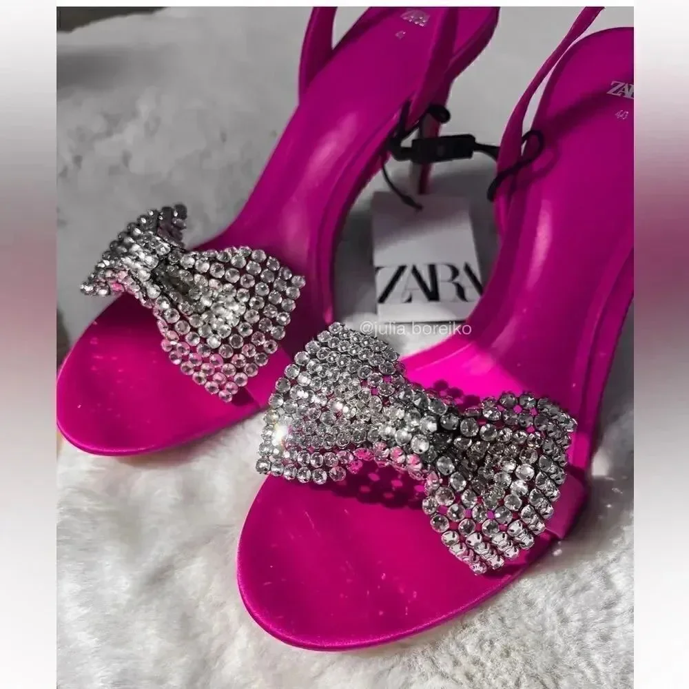ZARA EMBELLISHED BOW HIGH HEELED SANDALS Barbiecore Barbie Core